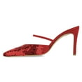 thumbnail image 2 of FSJ Women Pointed Toe Single Strap Mules with Sequins Slip on Mid Thin Heels Casual Dressy Party Backless Pumps Size 8 Red, 2 of 4