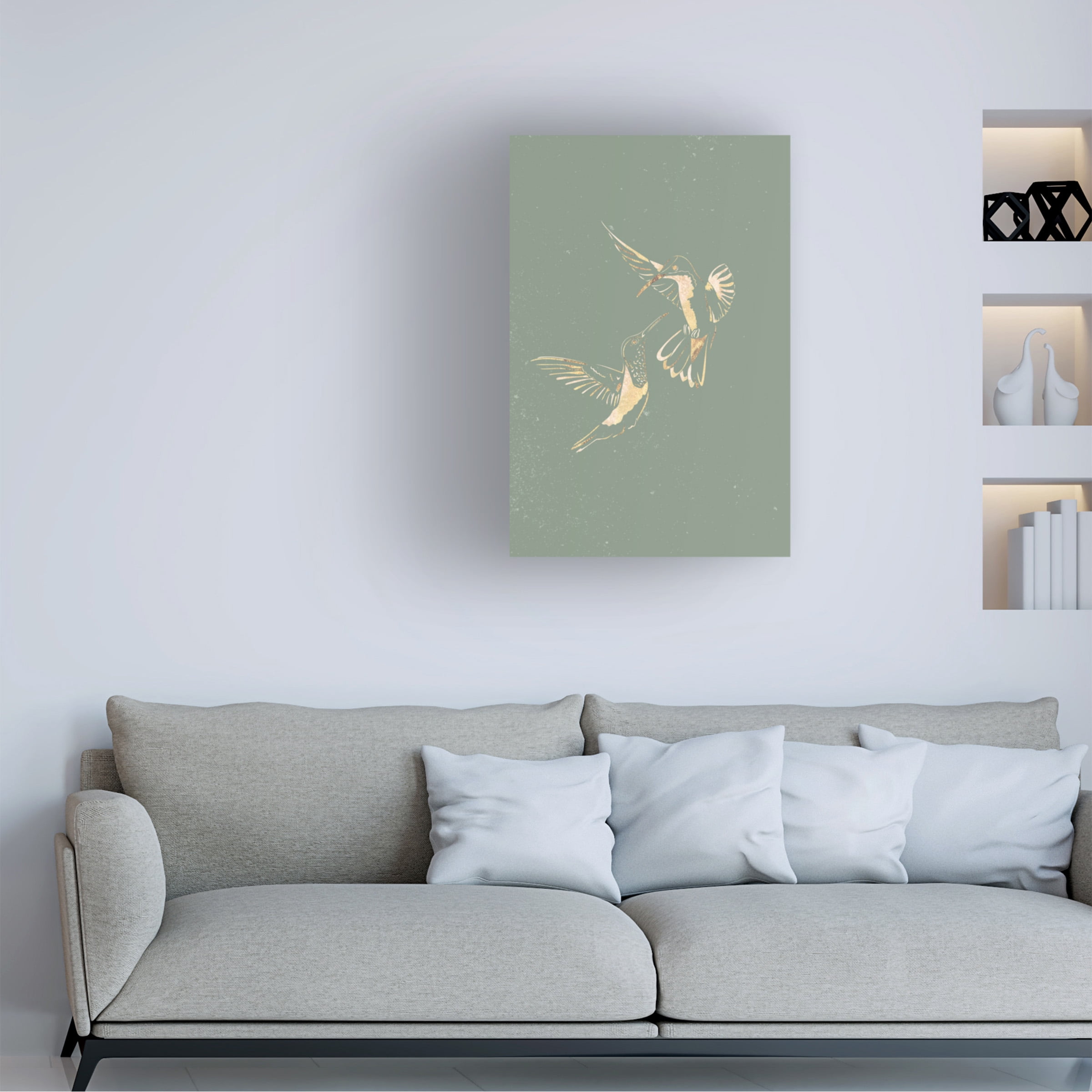Trademark Fine Art Sarah Manovski  Sage Green Gold Hummingbirds Canvas Wall Art - 30x47