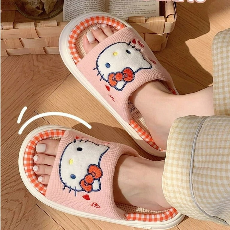 Sanrio Hello Kitty Slippers Women Sandalias Breathable Cotton Linen Home  Shoes Y2k New Slippers Kawaii Cartoon Fashion Sandals 