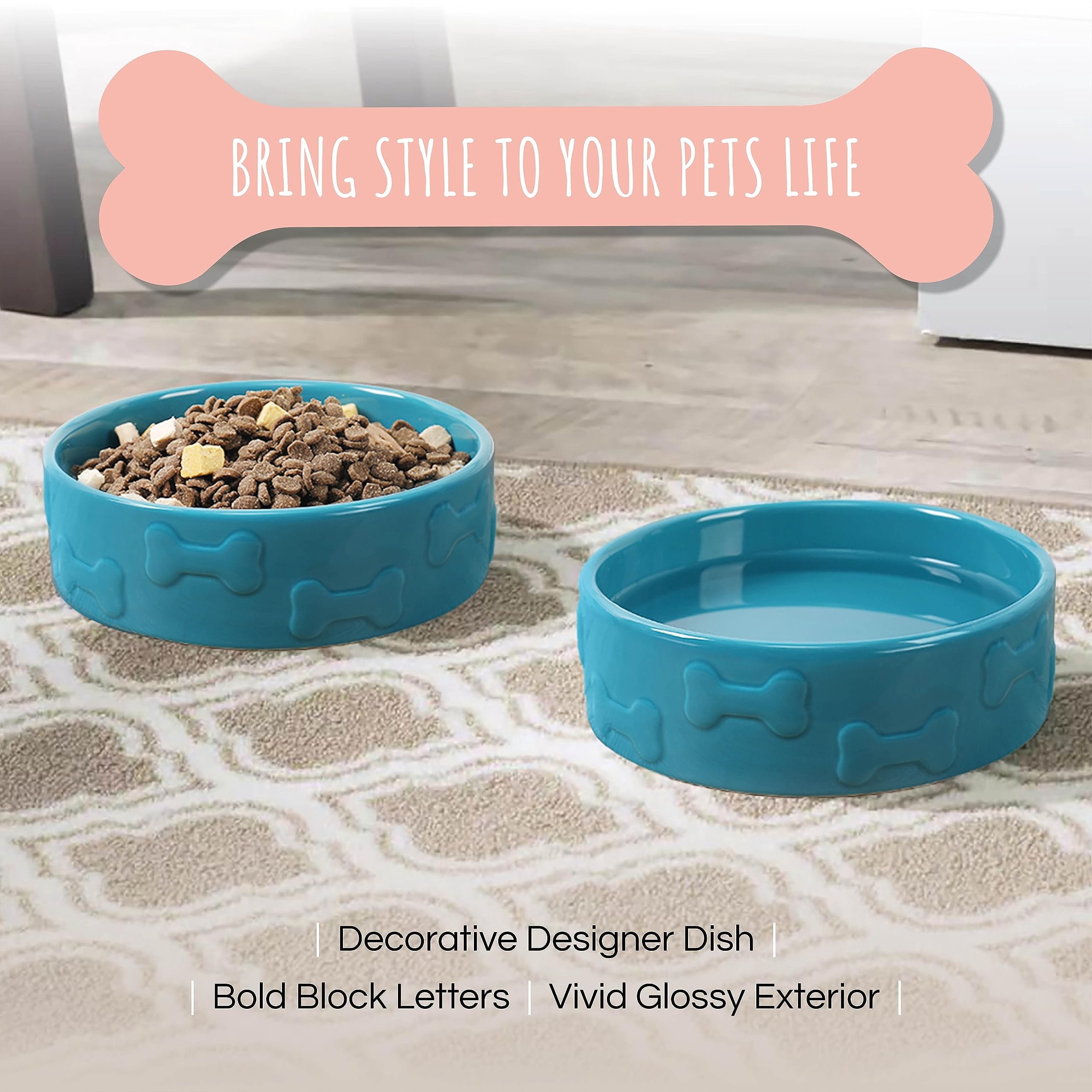 Park Life Designs Ceramic Manor Pet Bowl, Azure, Small