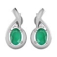 thumbnail image 2 of Emerald Earrings 925 Sterling Silver Radiant Teardrop Studs 6x4mm Oval Shape Friction Back, 2 of 3