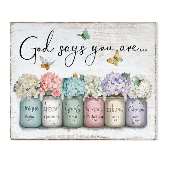 CCOCC Inspirational Bible Verse Wall Art: God Says You Are Wall Sayings Flowers in Mason Jar Picture Print Christian Gift Quotes Poster for Women Girl Bedroom Decor 12