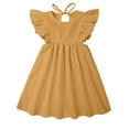 thumbnail image 1 of Rovga Robe d'Été Fille 12-24 Mois Enfants Couleur Unie Manches Volantes Dentelle Robe Princesse Joli Robe d'Été Jaune, 1 of 4