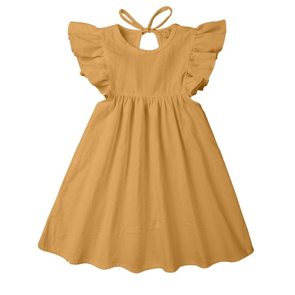 Kwasome Girls Floral Dress Party Dresses For Toddler Girls 2T Kids Girls Toddler Solid Fly Sleeves Lace Princess Girls Dress Cloths 2-3 Years,Yellow