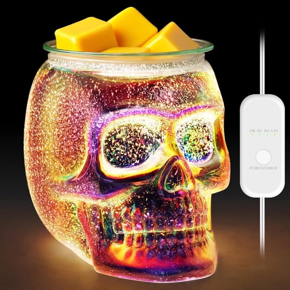 Candle Wax Melt Warmer with Timer- Electric 3D Glass Skull Melter for Scented Melts, Lamp Home Fragrance, Décor & Gifts Christmas Women