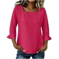 thumbnail image 2 of Women's Solid V-Neck Long Sleeve Casual Top with Three-Quarter Sleeve, 2 of 8