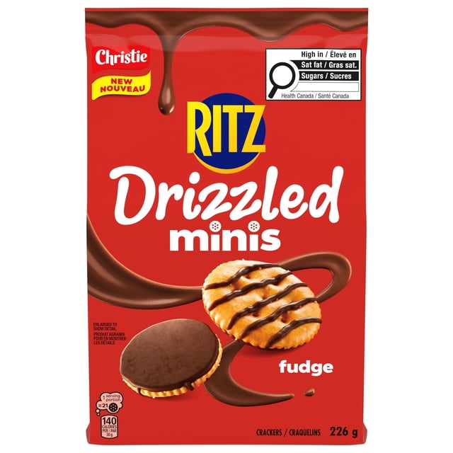 Craquelins RITZ Drizzled Minis au fudge, collation sucrée-salée, sac de