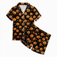 thumbnail image 4 of TOWED22 Girls Halloween Satin Pajamas Set Short Sleeve Sleepwear Button Down Loungewear 2 Piece Pjs Shorts Set for 2-13 Years(Yellow,2-3 Y), 4 of 4