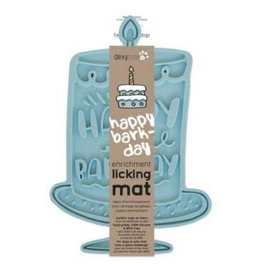 Dexypaws: Enrichment Lick Mat: Seafoam Bark Day Bash - Grooved Silicone Dog Feeding Dish, Spread Food-Treats Onto The Mat, Pet Soothing, Suction Back