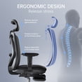 thumbnail image 4 of Sihoo Office Chair with Footrest, Ergonomic, High Back, 2D Armrest & Headrest, Mesh Desk Chair with Lumbar Support for Home and Office, 300lbs, Light Black, 4 of 10