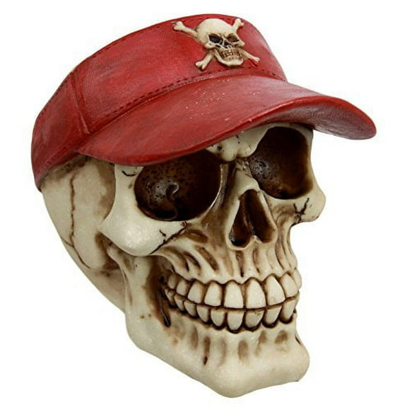 Atlantic Collectibles Punk Skull With Red Beach Visor Hat Decorative Figurine