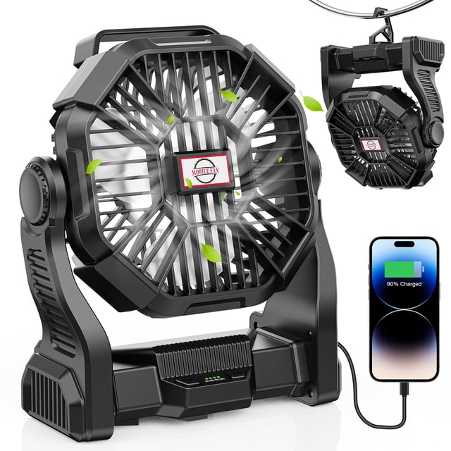 Ventilador de camping DOWILLDO de 2000 mAh con linterna LED, batería de 16 a 72 horas
