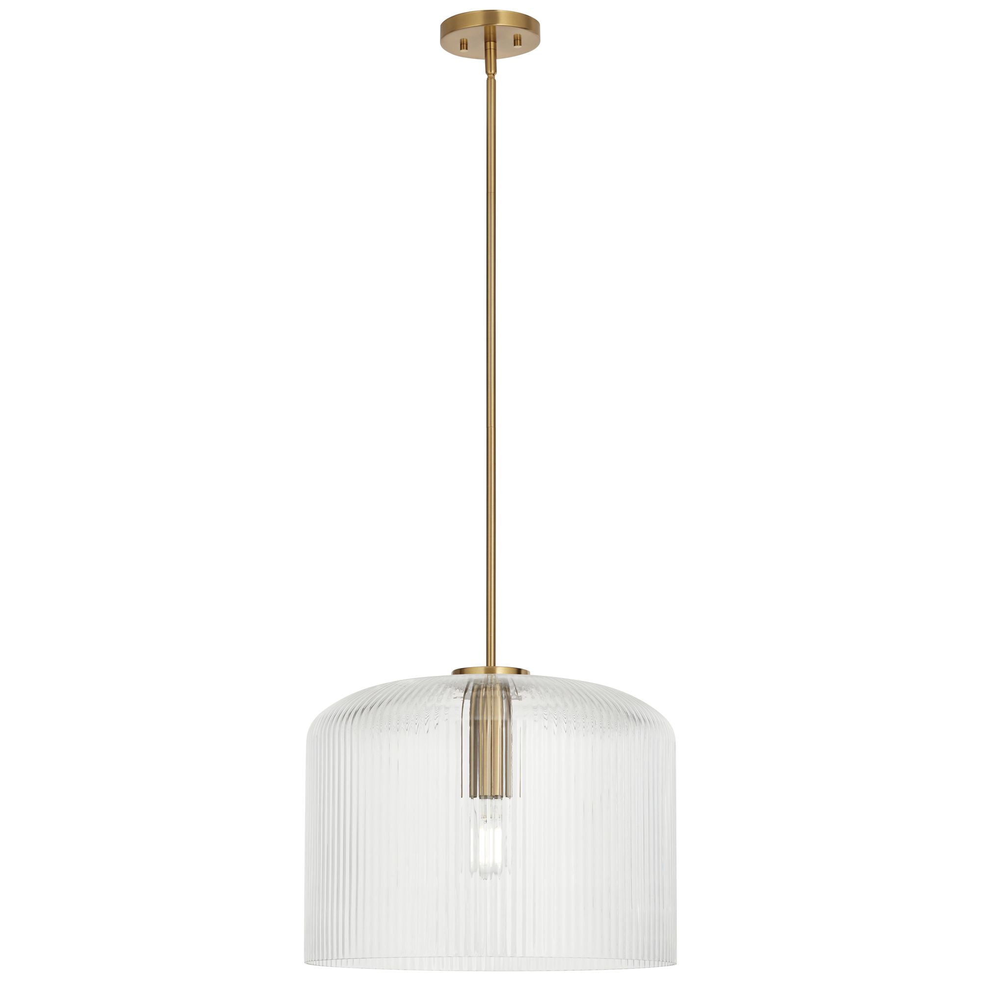 Possini Euro Design Lallie 18" Modern Pendant Ceiling Light Fixture Dining Room Over Table Drum Warm Brass Finish Ribbed Glass