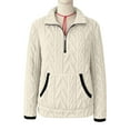 thumbnail image 4 of ClodeEU Women's Lapel Collar Half Zip Jacquard Long Sleeve Fleece Pullover With Pockets Beige,Womens Plus M, 4 of 5