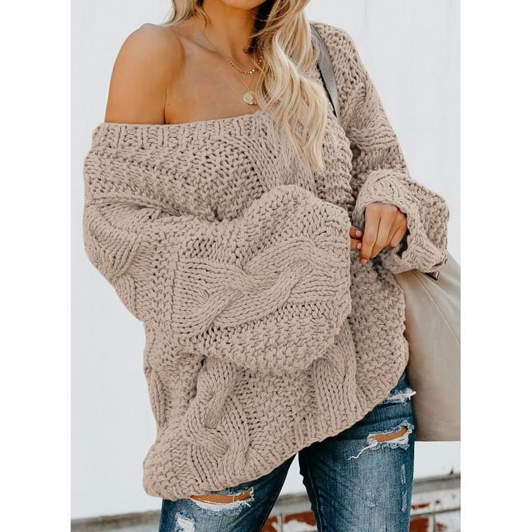 Chunky cable knit clearance off the shoulder sweater