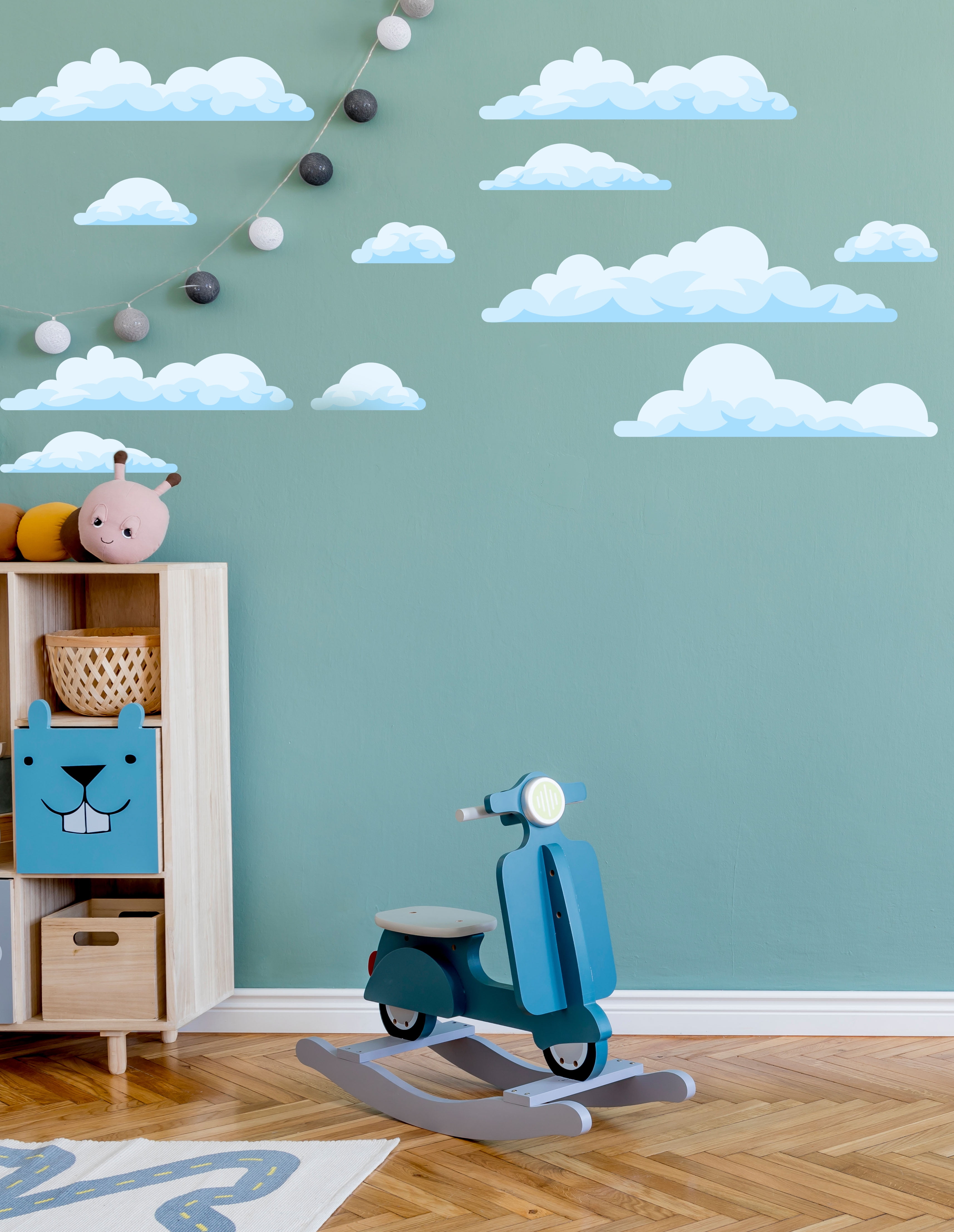 Fluffy Cloud Wall Decals, Set of 16 Clouds, Watercolor Wall Stickers for Nursery, Classroom or Playroom A001