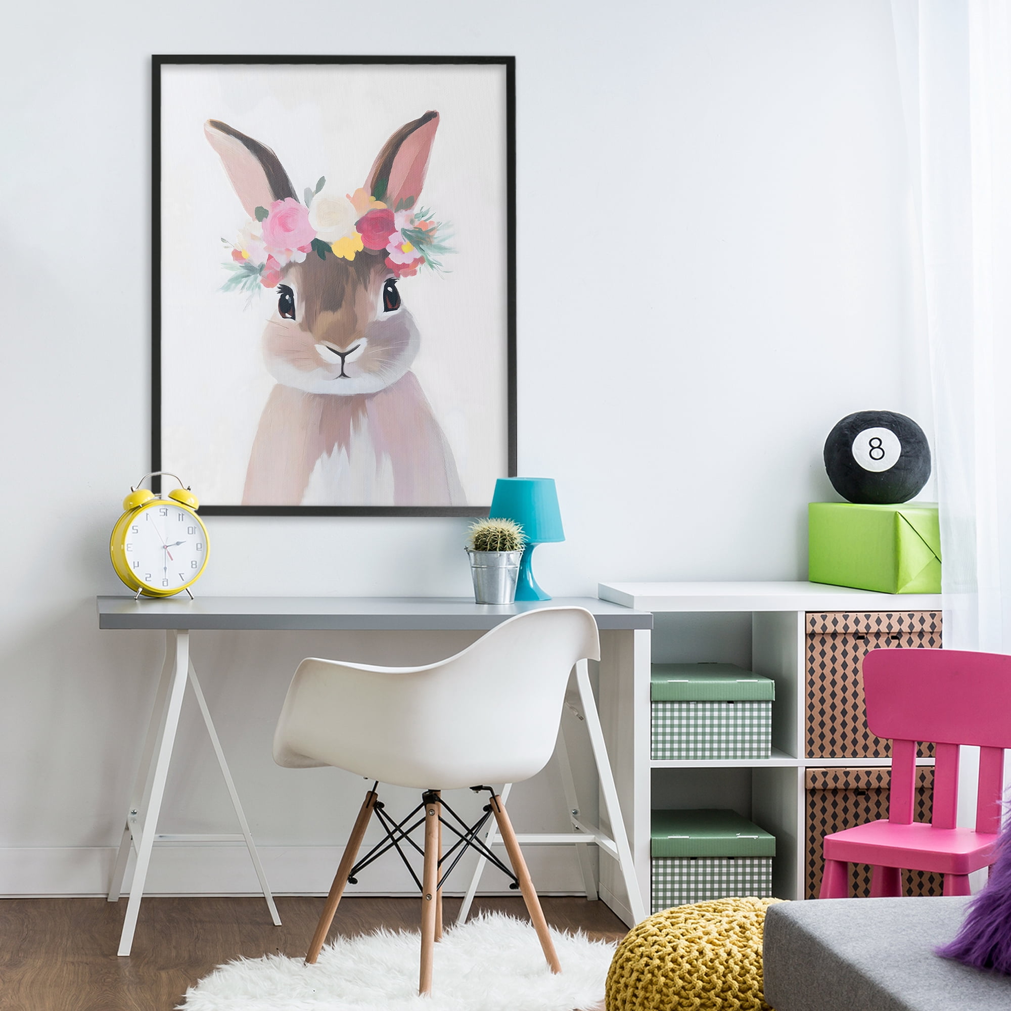 Stupell Industries Flower Crown Rabbit Black Framed Giclee Art, design by The Prints Vibe