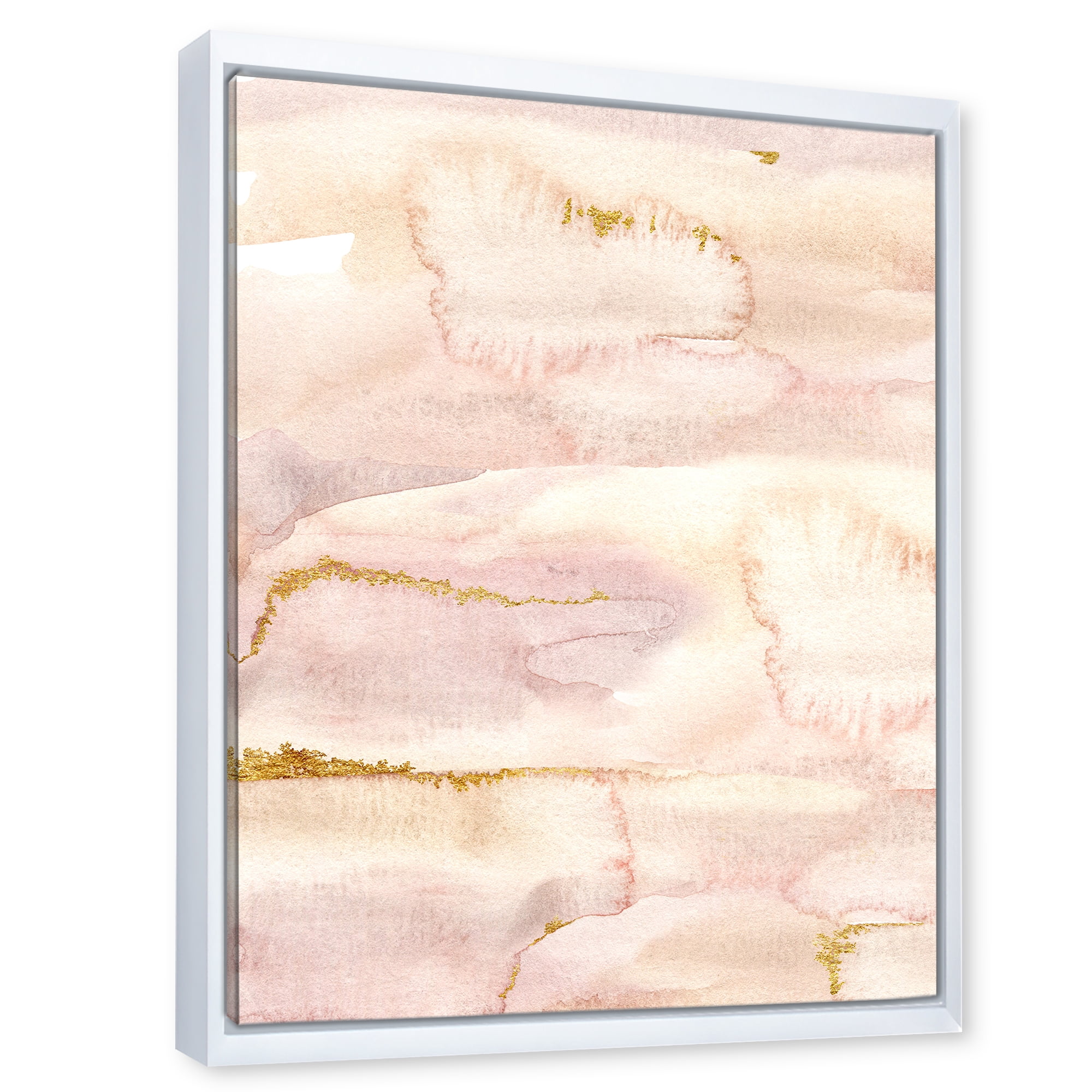 Designart 'Pastel Abstract With Beige Pink and Yelllow Spots' Modern Framed Canvas Wall Art Print