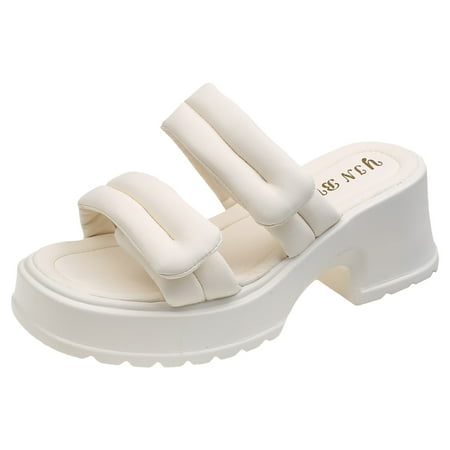 

Womens Fashion Sandals Ladies Summer Fashion Square Head Thick Base Increase Casual Thick Heels Going Out On The Beach Solid Color Sandals Dressy Sandals Women Low Heels