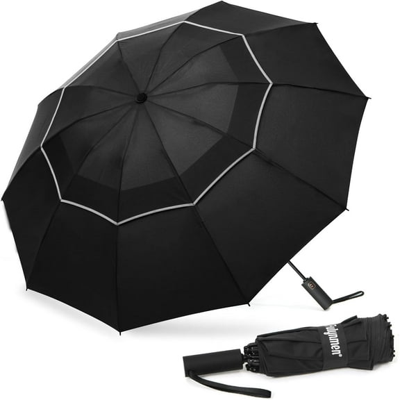 62/54/46 Inch Umbrellas for Rain Large Travel Compact Golf Umbrella Inverted Windproof Double Canopy 10 Ribs Automatic Open/Close UPF50  Sun UV Protection