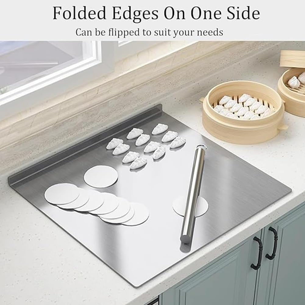 Stainless Steel Cutting Board with Rim, Metal Cutting Boards for Kitchen, Countertop Chopping Board, For Bread Meat, Extra Large Sink Kneading Mats with Lip, Dough Board Dishwasher(19.7*19.7in)