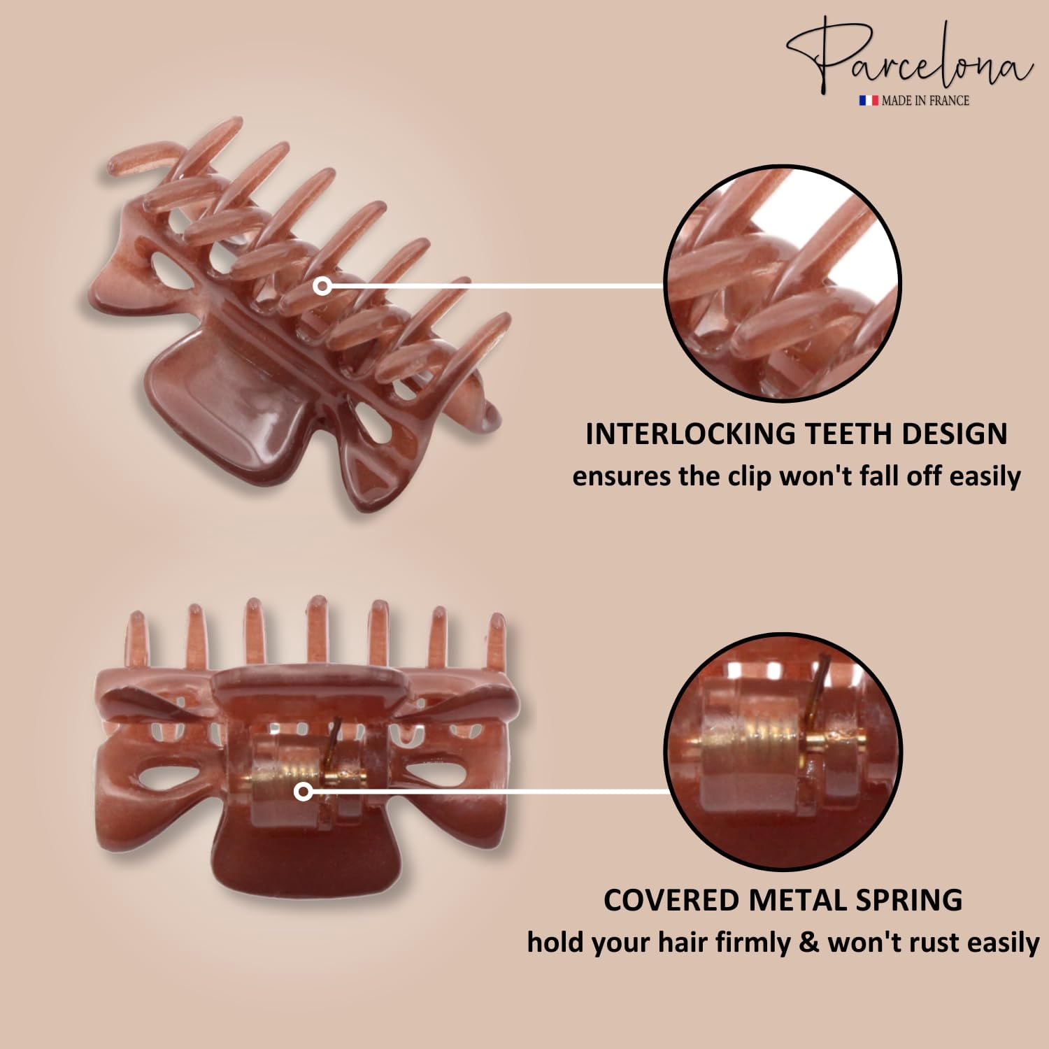 Parcelona French Classic Small Celluloid Hair Claws for Women and Girls (4 Pcs)