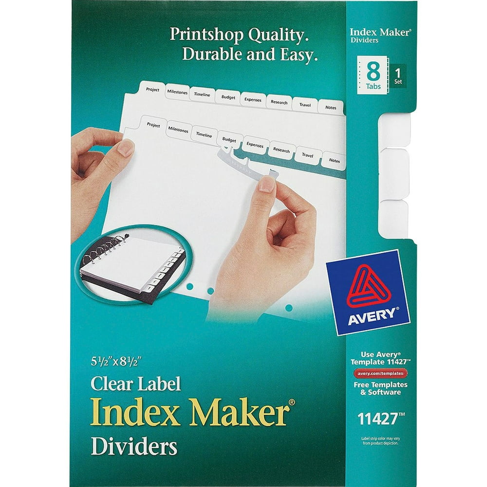 Avery 8Tab Mini Binder Dividers, 5.5" x 8.5", Easy Print & Apply Clear