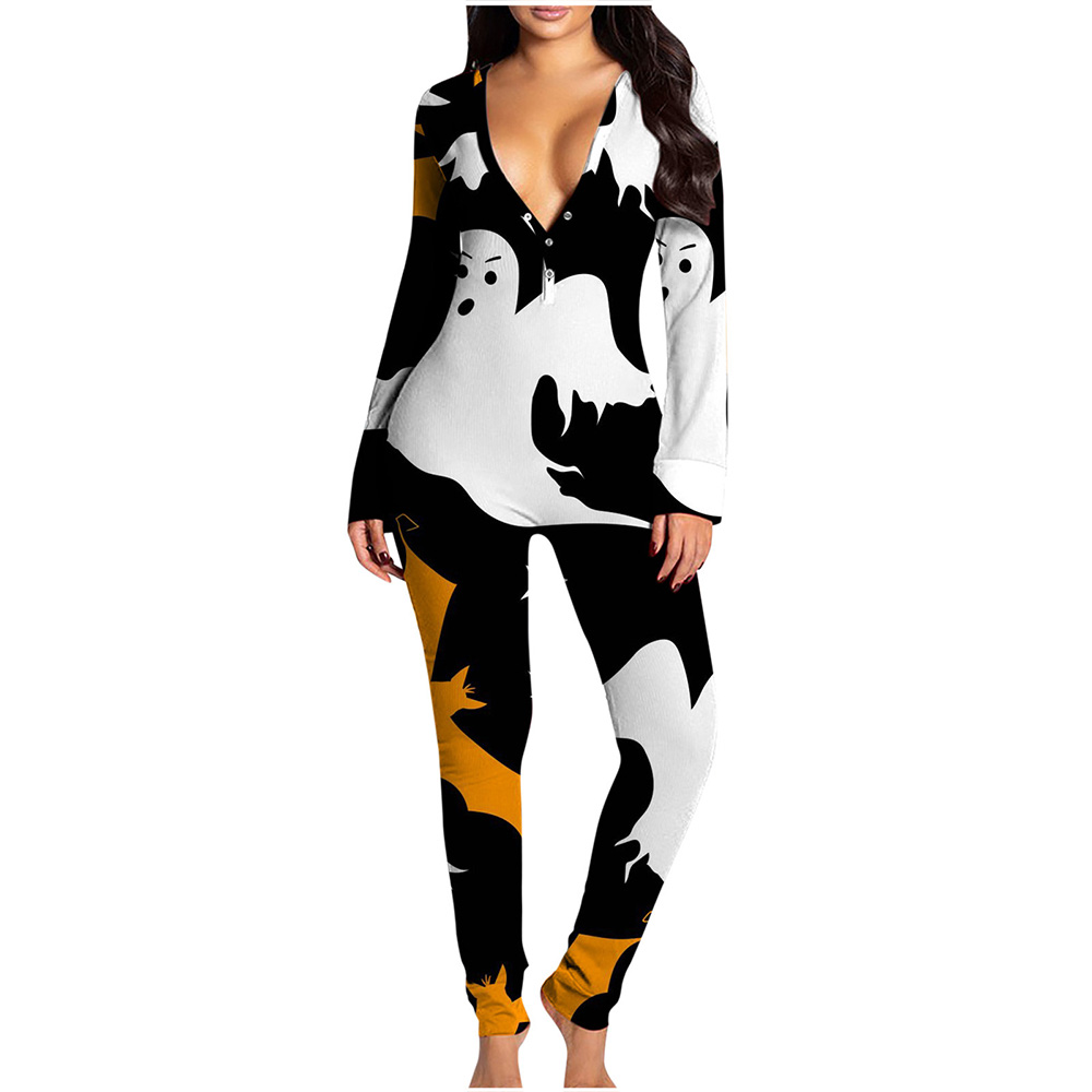 Mchoice Halloween Pajamas Women Onepiece Pajamas Butt Button Back Flap