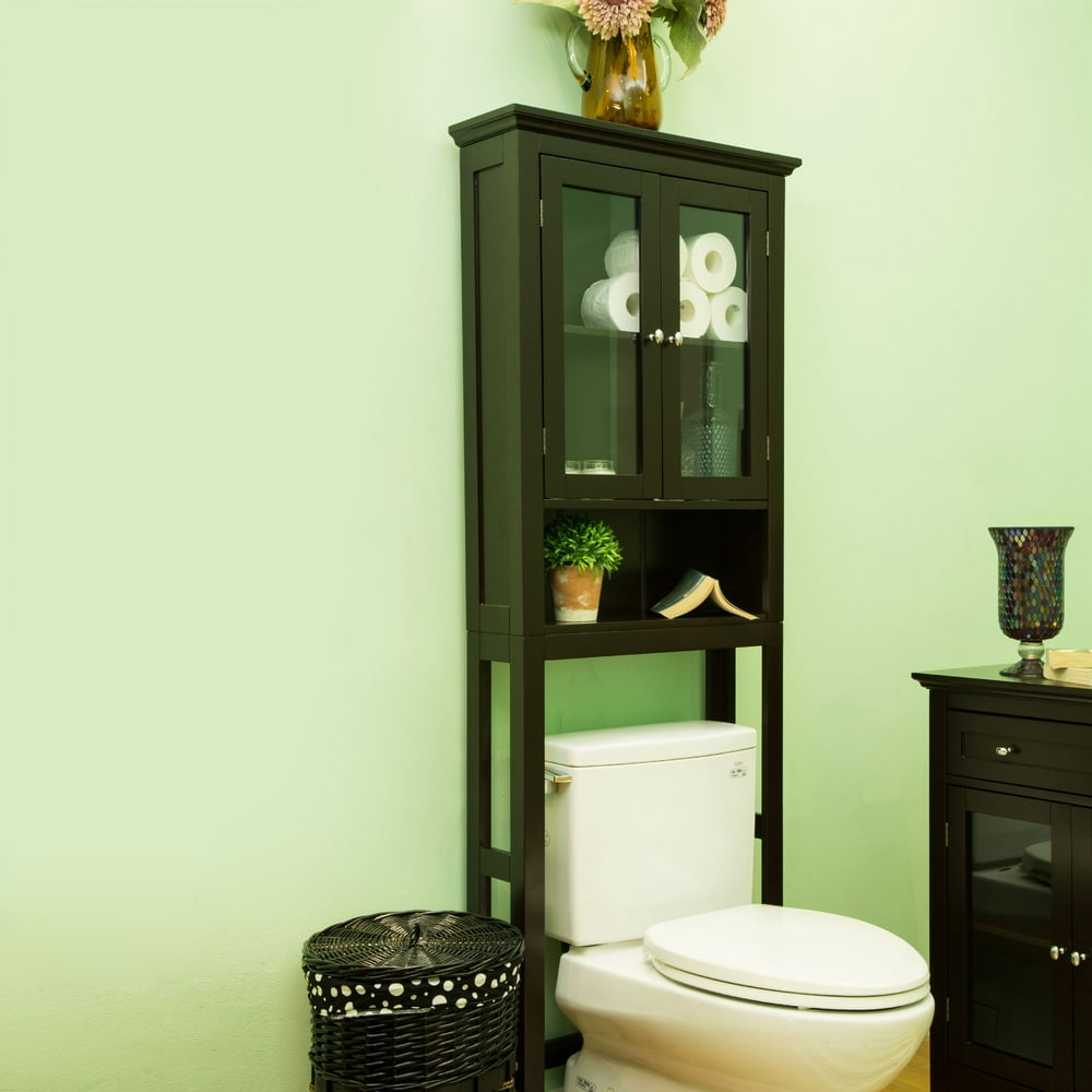 Glitzhome Bathroom Wooden Over the Toilet Storage with 2 Glass