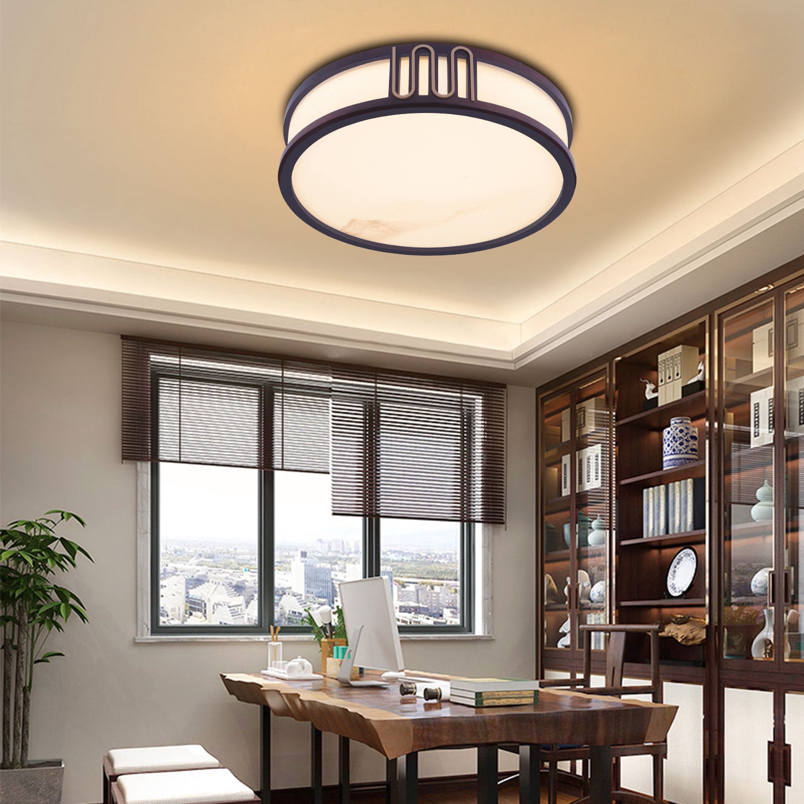 Ceiling Light Minimalist Wood Flush Mount Ceiling Light Fixture w/ Lampshade W/o Bulb for Living Rooms