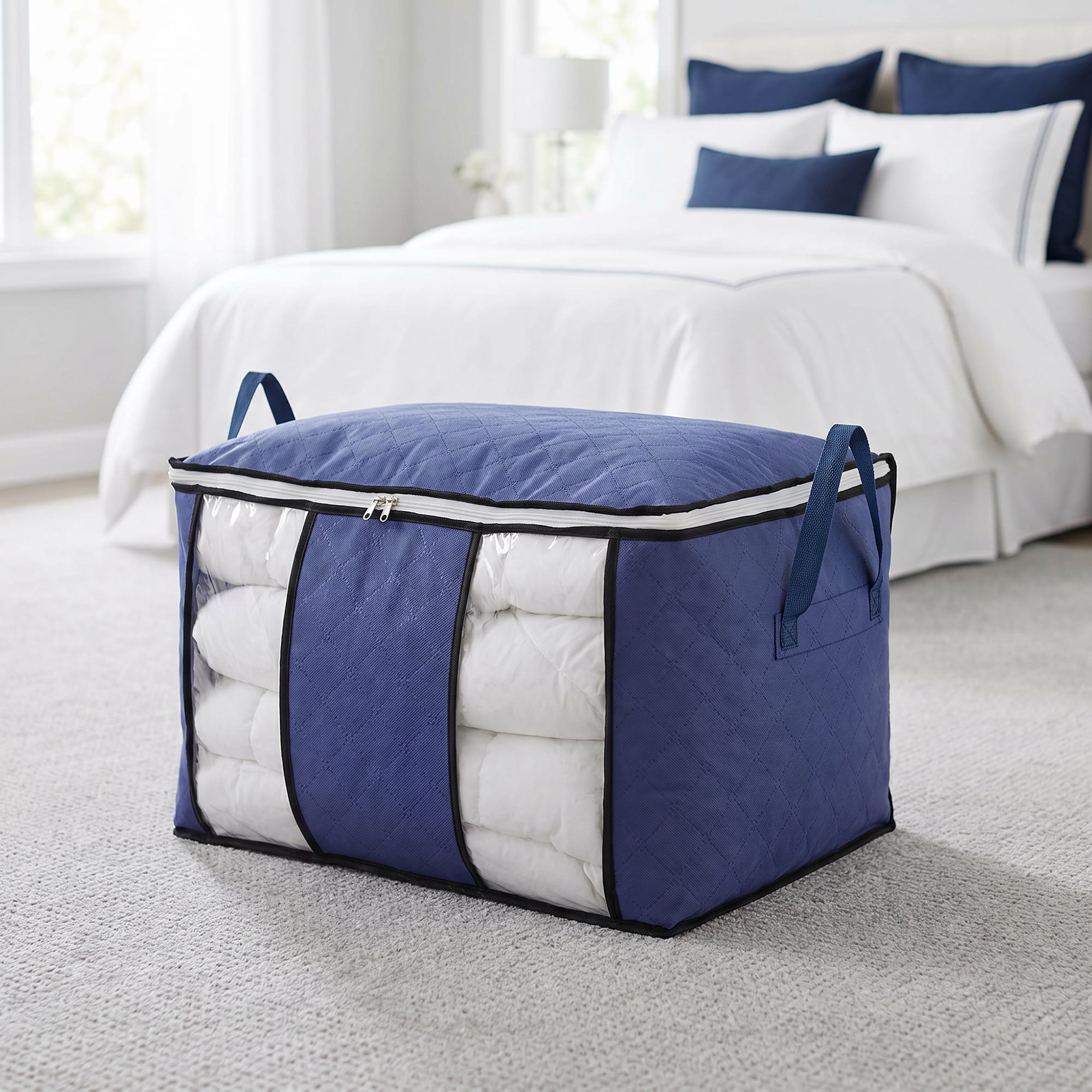 Unique Bargains Dustproof Moving Sack Side Handle Quilt Storage Bag Blue 23.6" x 15.7" x 13.8"