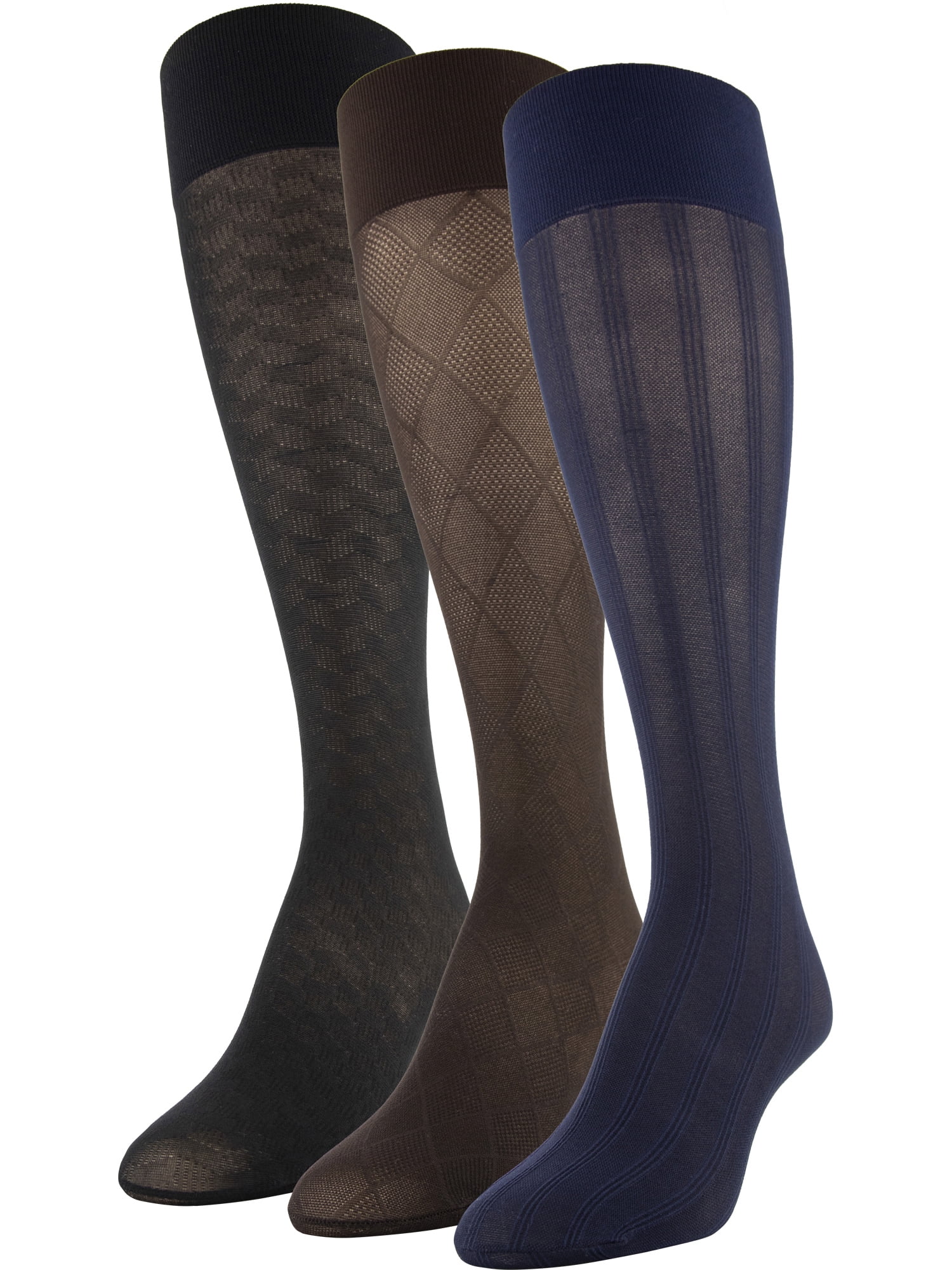 SET Of 6 Pair Peds Ladies Trouser Socks Black Shoe Sz 5-10 Opaque Tiled Corners 