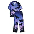 thumbnail image 5 of FDGIU Women's Halloween Pajamas Fashion Short Sleeve Turndown Collar Pajama Pockets Halloween Print Pants Elastic Waist Set, 5 of 5