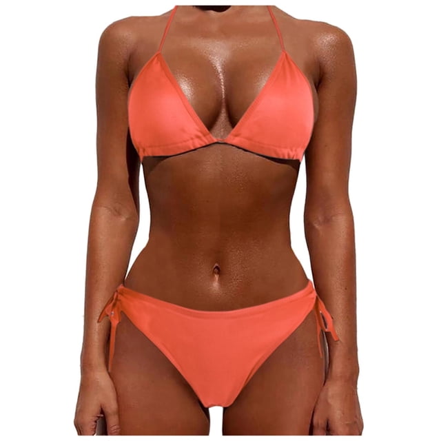 ¡Rebajas! Conjuntos de bikini Prolriy para mujer, tallas grandes, trajes de baño de dos piezas, push up, ropa de playa, trajes de baño, tankinis, trajes de baño para mujer, naranja, talla M