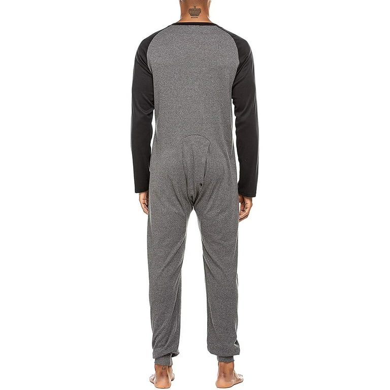 Men's Winter Onesies Pajamas Long Sleeve One Piece Jumpsuit Thermal  Underwear Button Down Sleepwear Playsuit