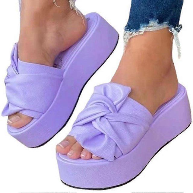 Solid-color Thick Bottom Slippers With Bowknot Non-slip Comfortable Beach Shoes For Shopping Dating