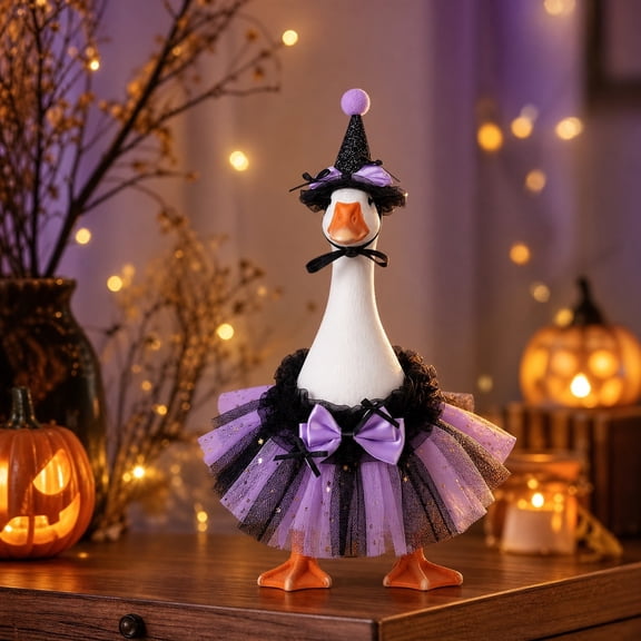 Fmbmuo Halloween Porch Goose Costume Set 7 Inch Purple Desktop Decor, Polyester Modern Weather-Resistant, Porch Goose Dress Great Gift for Goose Lovers