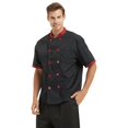 thumbnail image 3 of TOPTIE 2 Pack Veste de Chef Unisexe à Manches Courtes, Noir Rouge / Noir à Boutons-Pression, 3 of 6