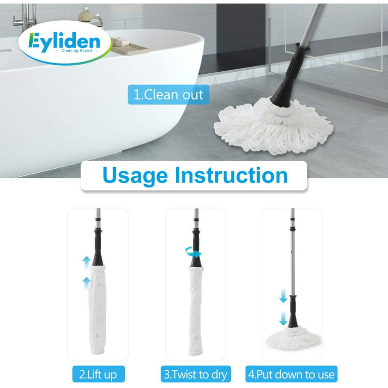Eyliden Mop with 2 Reusable Heads, Easy Wringing Twist Mop, with 57.5