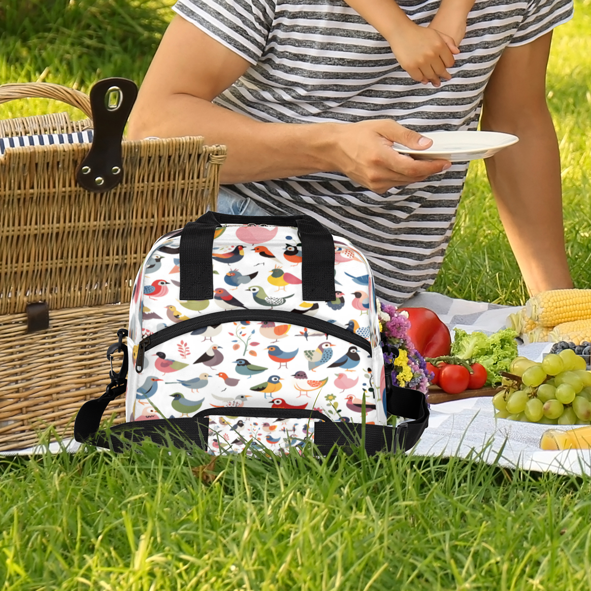Herdesigns Colorful Birds Insulated Lunch Bag for Women Men Adults Large Reusable Lunch Box Cute Bird Leakproof Cooler Tote Bags with Adjustable Shoulder Strap