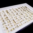 thumbnail image 5 of HOOUN 100Pcs/Lot Women Men Carved Charm Gift Engraved Openwork Stainless Steel Rings-100Gold ring&Tray box, 5 of 8