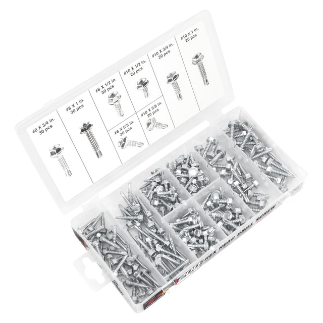 Performance Tool W5220 Juego de 200 Tornillos Autoperforantes con Arandela Hexagonal