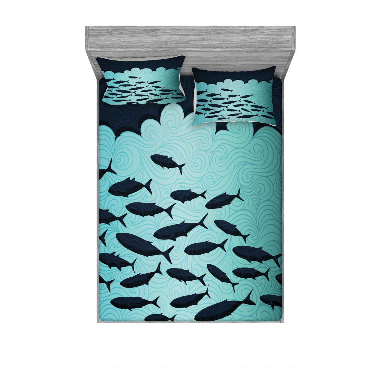 Fish Bedding Set With Sheet Covers Surreal Ornate Swirl Waves And Group Of Fish With Nautical Under The Sea Theme Printed Bedroom Decor 2 Shams 4 Sizes Blue Turquoise By Ambesonne Fish Bedding Set With Sheet Covers Surreal Ornate Swirl Waves And Group Of Fish With Nautical Under The Sea Theme Printed Bedroom Decor 2 Shams 4 Sizes Blue Turquoise By Ambesonne