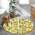 thumbnail image 3 of Round Rugs 4Ft, Lemon Leaves Round Area Rug Washable Indoor Throw Carpet, Yellow Vertical Stripes Spring Flowers Soft Non Slip Circle Rug for Kitchen Nursery Room Home Decor Aesthetic, 3 of 8