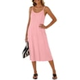 thumbnail image 5 of Women Summer Dresses Pleated Maxi Dresss Sleeveless Spaghetti Strap V Neck Beach Vacation Long Flowy Sundress Pink, 5 of 7