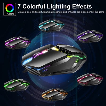 Wireless Gaming Mouse Rechargeable USB 2.4G RGB Backlit Computer Mouse for  Laptop, Ergonomic Optical Mice with 7 Colors LED Lights, 6 Buttons, 3