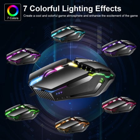 Wireless Gaming Mouse, Adjustable DPI, Ergonomic, Color Lights, Rechargeable