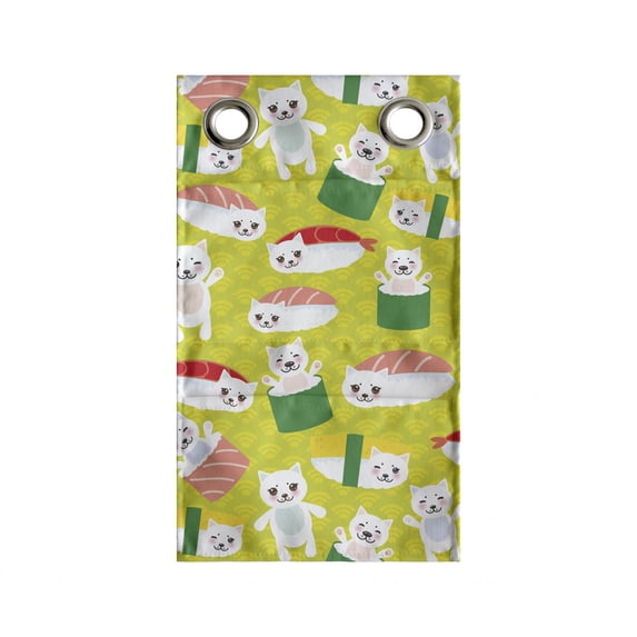 Kitten Hanging Pocket Organizer, Sushi Cat Japanese Neko Wrap Tasty World Cuisine Cartoon, Printed Polyester Storage Bag with Pockets, 9" x 16", Yellow Green Multicolor