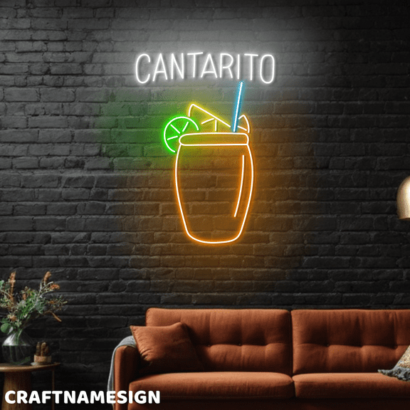 Craftnamesign Cantarito Neon Sign, Mexican Cocktail Wall Art, Bar Pub Wall Decor