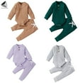 thumbnail image 3 of PULLIMORE Newborn Baby Boys Girls Ribbed Clothes 2 PCS Long Sleeve Romper Pants Infant Jumpsuit (4 Colors, 12-18 Months), 3 of 8